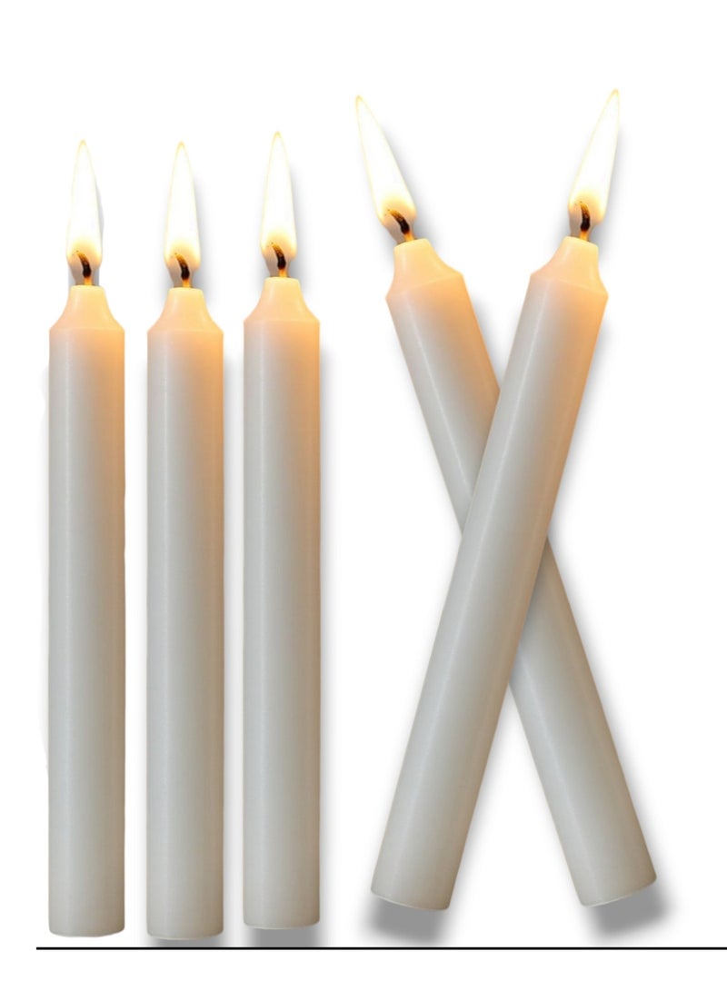 تميز الراقي مجموعة من 5 شموع بيضاء غير معطرة، ارتفاع كل منها 25 سم، مثالية للاستخدام المنزلي، وحفلات أعياد الميلاد، وحفلات الزفاف، ولتزيين المنزل. - Image 1